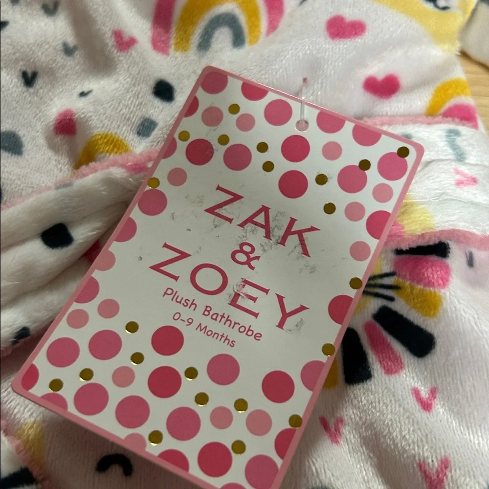 Zack & Zoey Colorful Animal Print Plush Pink and white Robe, 0-9 months NWT